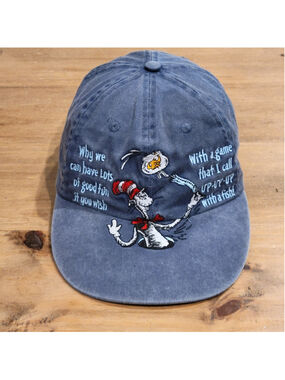Vintage Dr. Suess Hat Strap Back Blue 90s Up Fish One Size Adjustable